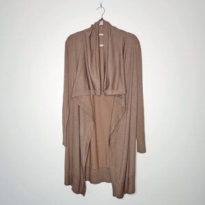 Zara Long Knit Sweater Waterfall Open Cardigan Tan - Medium